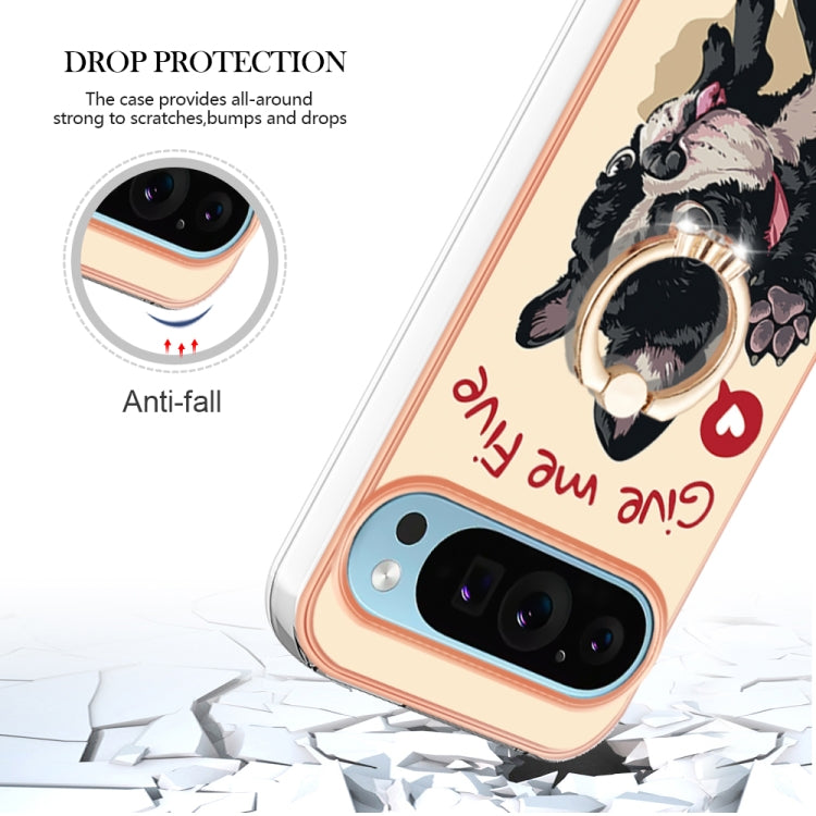 For Google Pixel 9 Pro XL Electroplating Dual-side IMD Phone Case with Ring Holder(Lucky Dog)