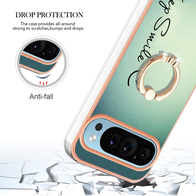 For Google Pixel 9 / 9 Pro Electroplating Dual-side IMD Phone Case with Ring Holder(Smile)