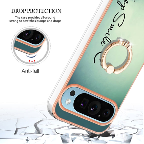 For Google Pixel 9 / 9 Pro Electroplating Dual-side IMD Phone Case with Ring Holder(Smile)