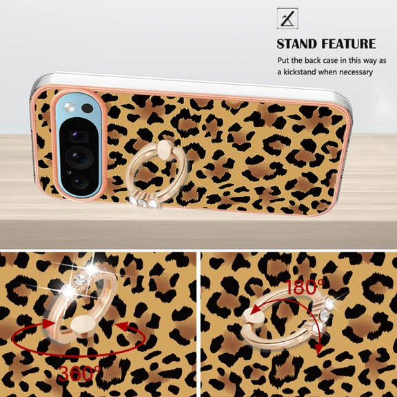 For Google Pixel 9 / 9 Pro Electroplating Dual-side IMD Phone Case with Ring Holder(Leopard Print)