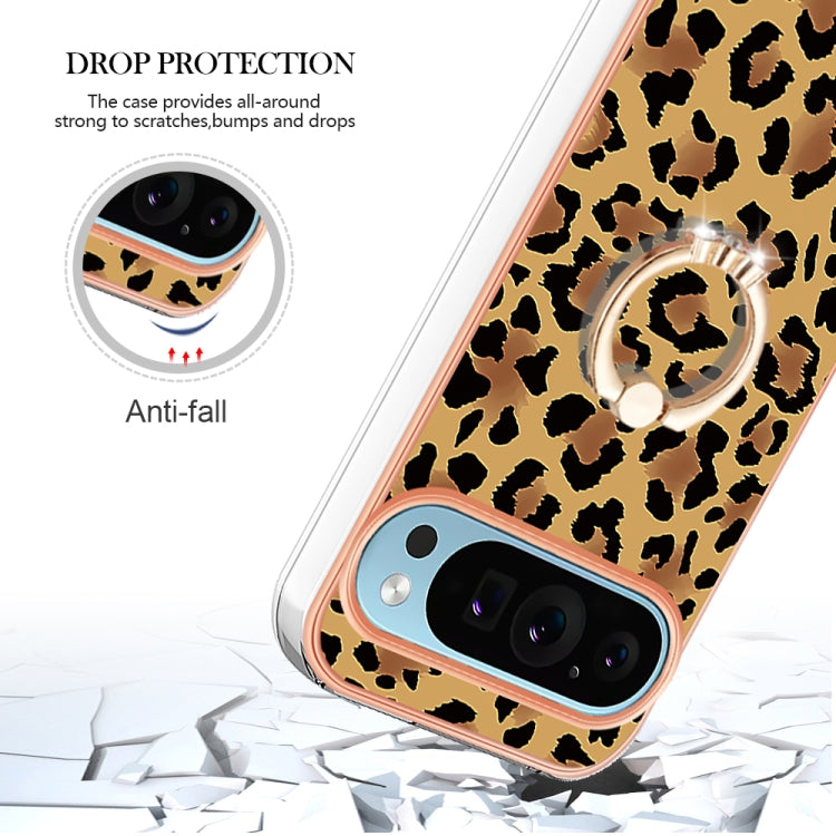 For Google Pixel 9 / 9 Pro Electroplating Dual-side IMD Phone Case with Ring Holder(Leopard Print)