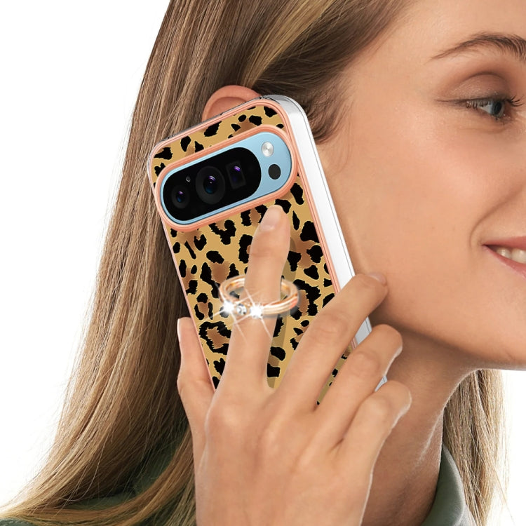 For Google Pixel 9 / 9 Pro Electroplating Dual-side IMD Phone Case with Ring Holder(Leopard Print)
