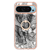 For Google Pixel 9 / 9 Pro Electroplating Dual-side IMD Phone Case with Ring Holder(Totem Elephant)