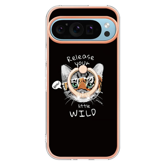 For Google Pixel 9 / 9 Pro Electroplating Dual-side IMD Phone Case with Ring Holder(Natural Growth)
