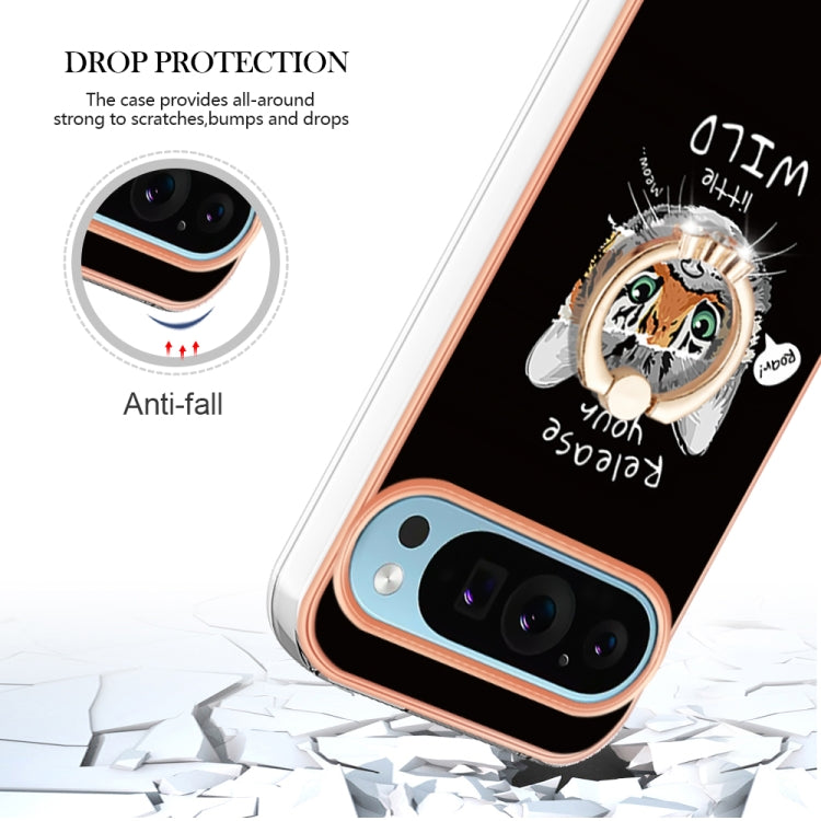 For Google Pixel 9 / 9 Pro Electroplating Dual-side IMD Phone Case with Ring Holder(Natural Growth)