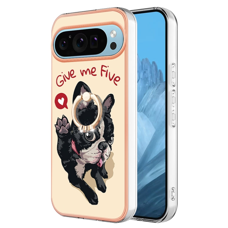For Google Pixel 9 / 9 Pro Electroplating Dual-side IMD Phone Case with Ring Holder(Lucky Dog)