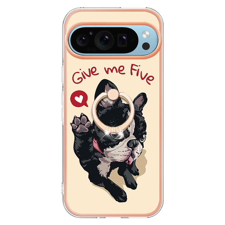 For Google Pixel 9 / 9 Pro Electroplating Dual-side IMD Phone Case with Ring Holder(Lucky Dog)