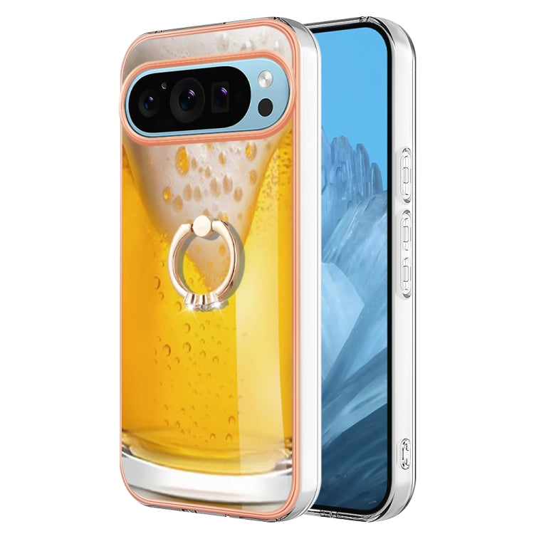 For Google Pixel 9 / 9 Pro Electroplating Dual-side IMD Phone Case with Ring Holder(Draft Beer)