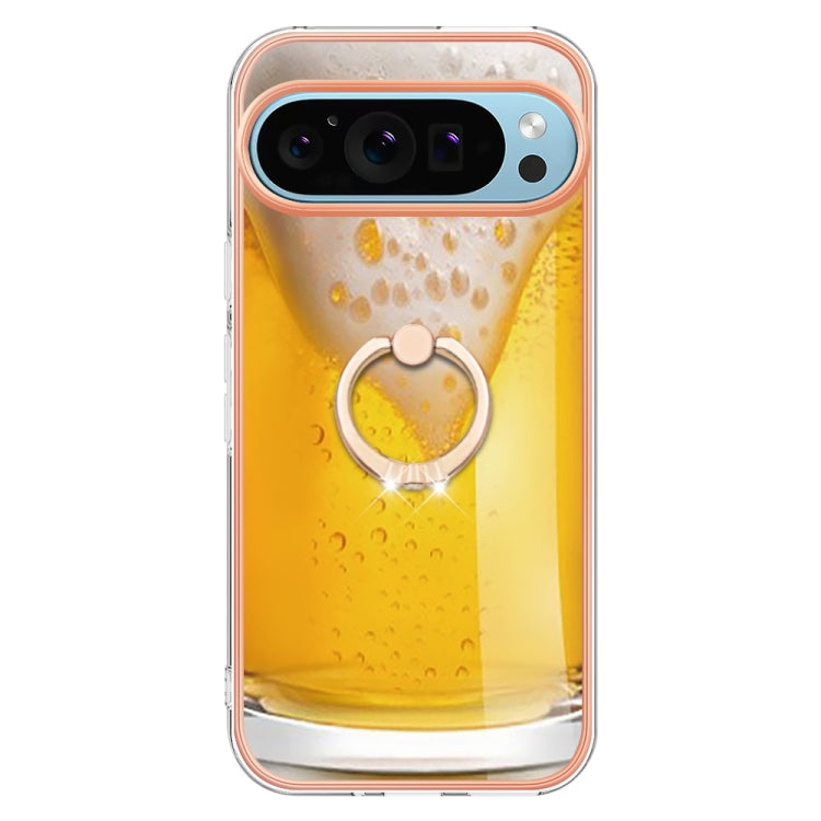 For Google Pixel 9 / 9 Pro Electroplating Dual-side IMD Phone Case with Ring Holder(Draft Beer)