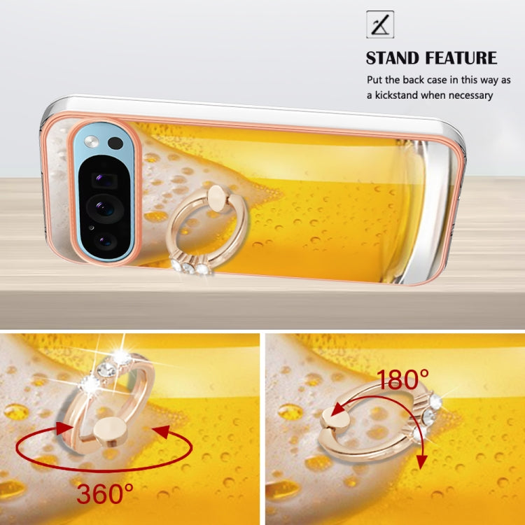 For Google Pixel 9 / 9 Pro Electroplating Dual-side IMD Phone Case with Ring Holder(Draft Beer)