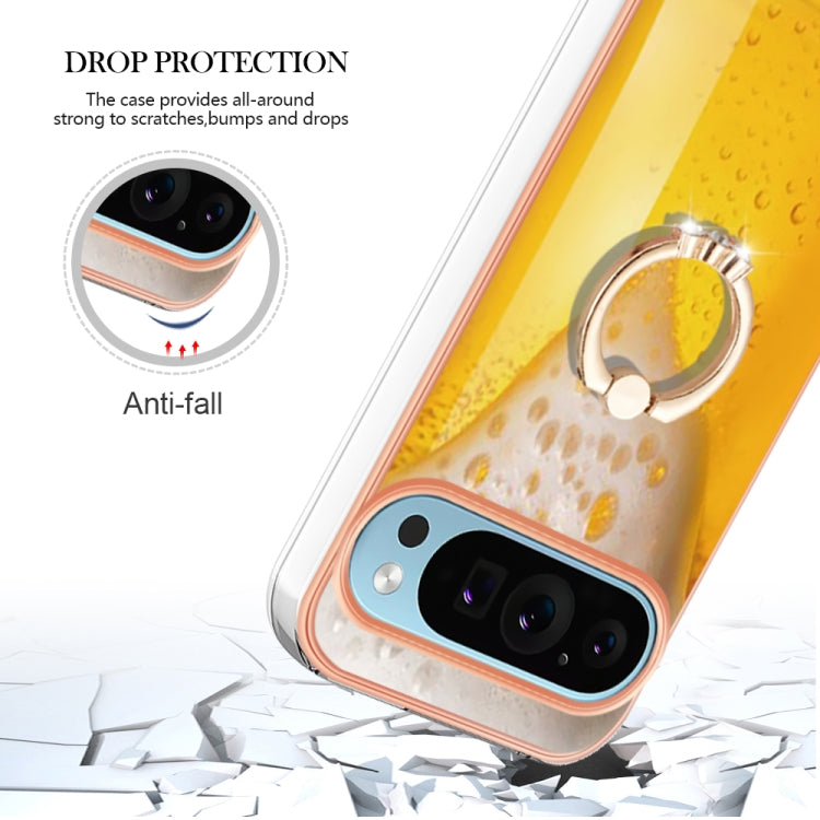 For Google Pixel 9 / 9 Pro Electroplating Dual-side IMD Phone Case with Ring Holder(Draft Beer)