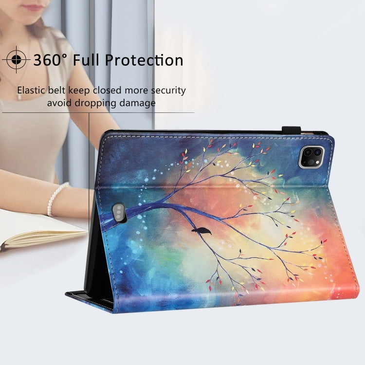 For iPad Pro 11 2024 Sewing Litchi Texture Smart Leather Tablet Case(Oil Painting Tree)
