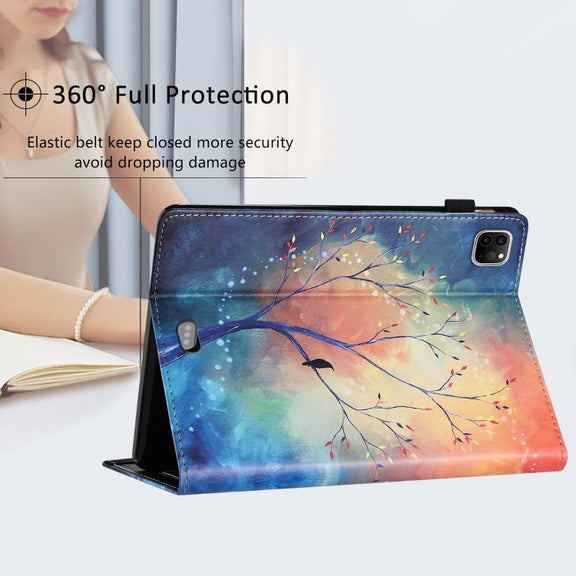 For iPad Pro 11 2024 Sewing Litchi Texture Smart Leather Tablet Case(Oil Painting Tree)