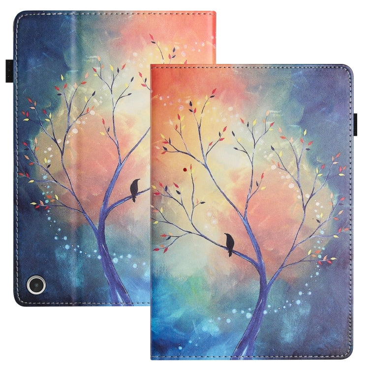 For Amazon Kindle Fire HD 10 2021 Sewing Litchi Texture Smart Leather Tablet Case(Oil Painting Tree)