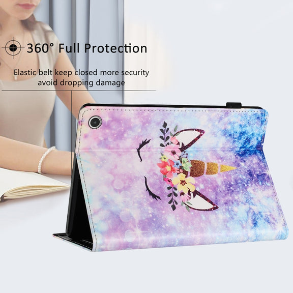 For Amazon Kindle Fire HD 10 2021 Sewing Litchi Texture Smart Leather Tablet Case(Smiling Face)