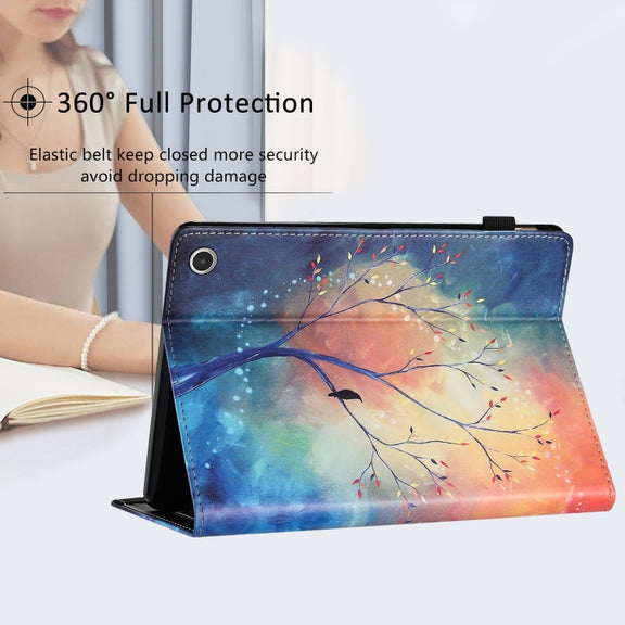For Amazon Kindle Fire Max 11 2023 Sewing Litchi Texture Smart Leather Tablet Case(Oil Painting Tree)