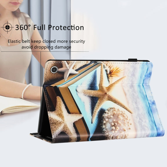 For Amazon Kindle Fire Max 11 2023 Sewing Litchi Texture Smart Leather Tablet Case(Starfish)