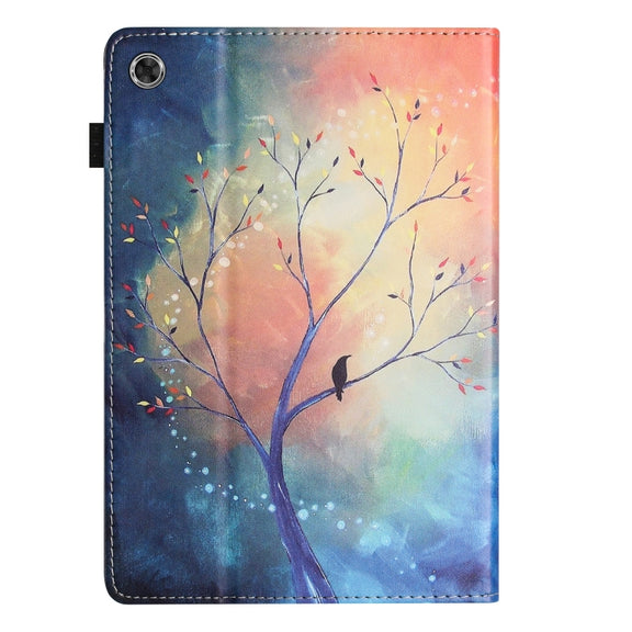 For Lenovo M10 Plus Sewing Litchi Texture Smart Leather Tablet Case(Oil Painting Tree)