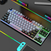 XUNFOX K10 87-Keys Rainbow Blacklit USB Wired Gaming Keyboard, Cable Length: 1.5m(Grey Black)