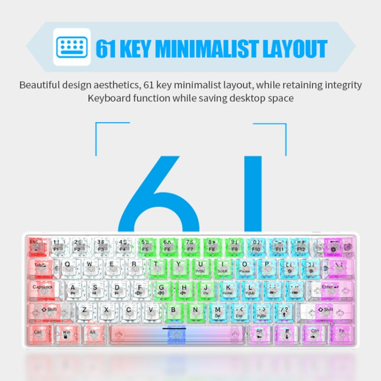 XUNFOX K30 Transparent 61-Keys Blacklit Wired Mechanical Keyboard, Cable Length: 1.5m(Black)