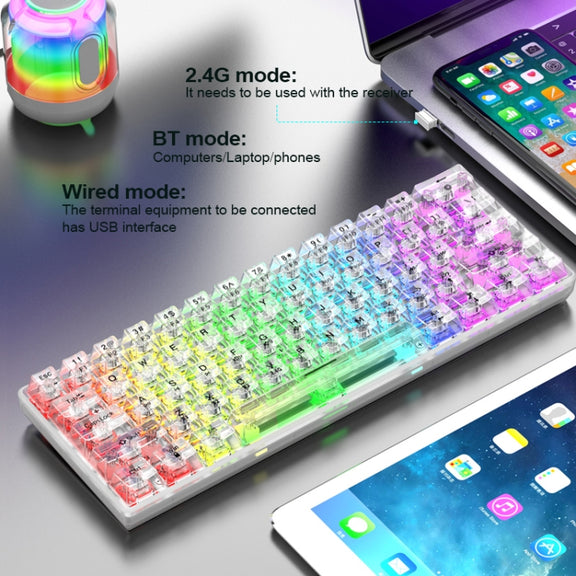 XUNFOX K30 Pro 2.4G + BT + Wired Transparent 61-Keys Mechanical White Axis Keyboard(Black)