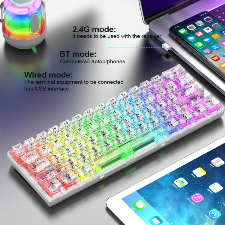 XUNFOX K30 Pro 2.4G + BT + Wired Transparent 61-Keys Mechanical White Axis Keyboard(White)