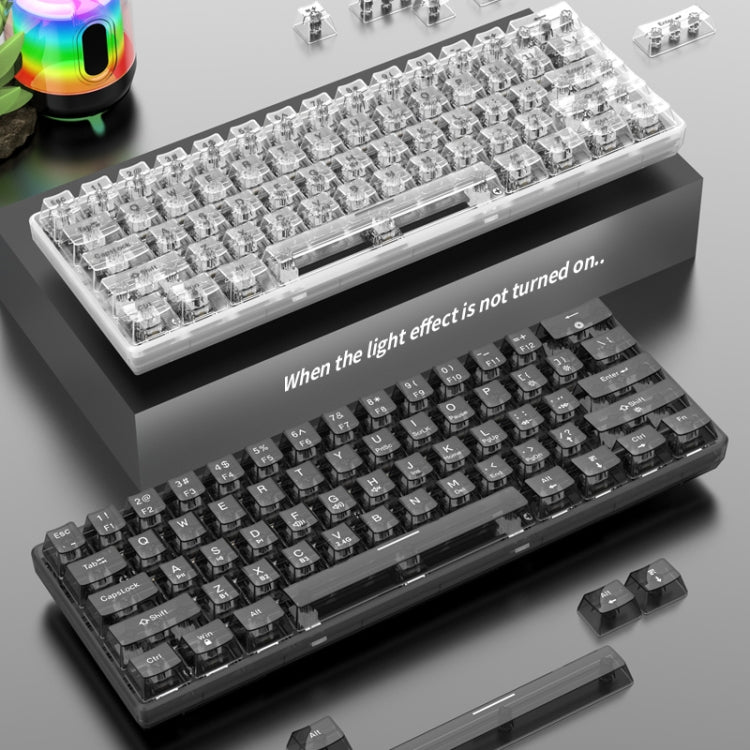 XUNFOX K30 Pro 2.4G + BT + Wired Transparent 61-Keys Mechanical White Axis Keyboard(Black)