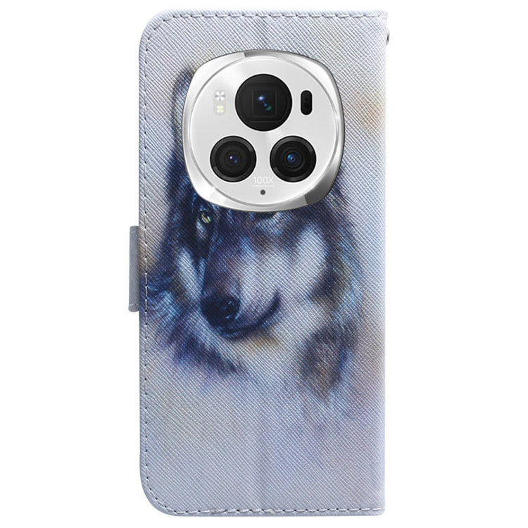 For Honor Magic6 Pro Coloured Drawing Flip Leather Phone Case(White Wolf)