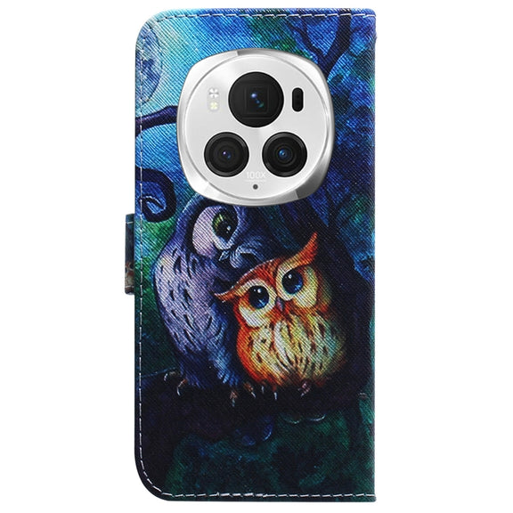 For Honor Magic6 Pro Coloured Drawing Flip Leather Phone Case(Oil Painting Owl)