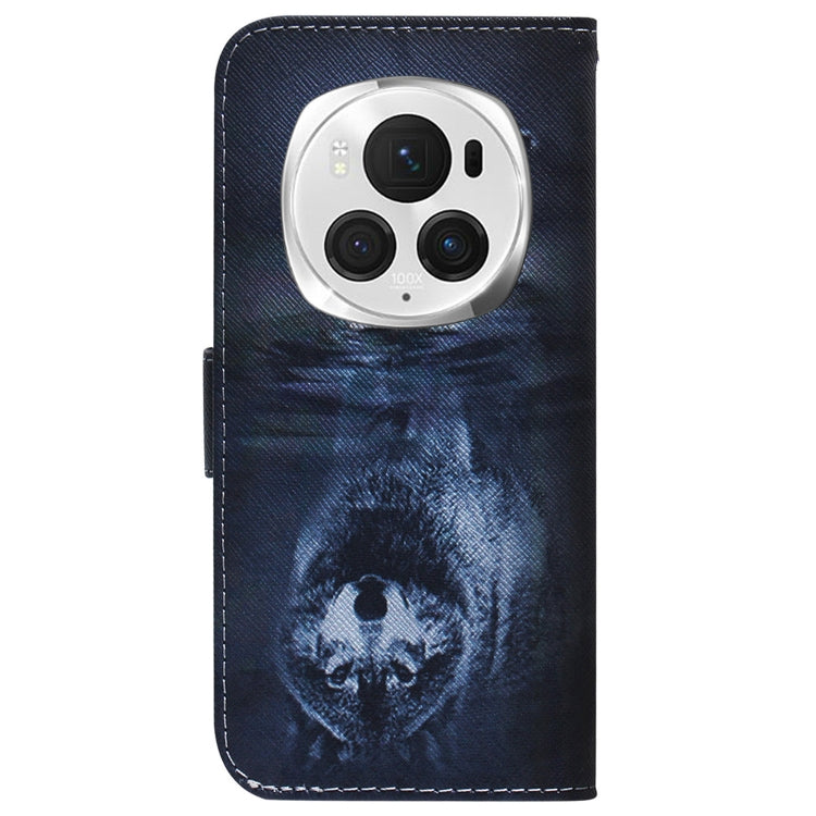 For Honor Magic6 Pro Coloured Drawing Flip Leather Phone Case(Wolf and Dog)