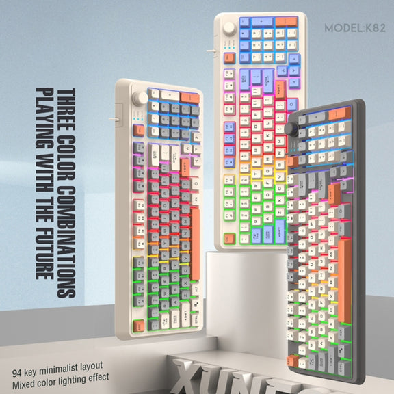 XUNFOX K82 Three-colors 94-Keys Blacklit USB Wired Gaming Keyboard, Cable Length: 1.5m(Lake Blue)