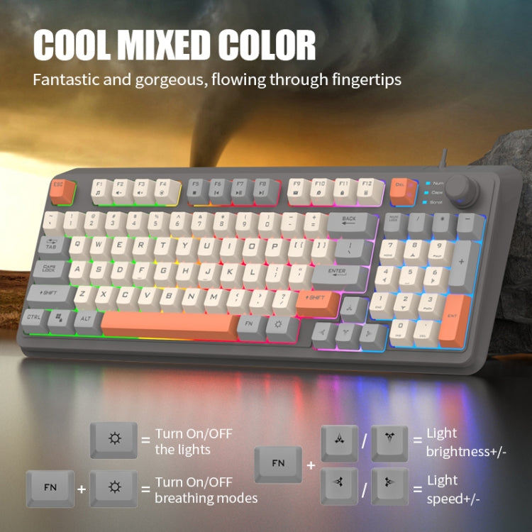 XUNFOX K82 Three-colors 94-Keys Blacklit USB Wired Gaming Keyboard, Cable Length: 1.5m(Lake Blue)