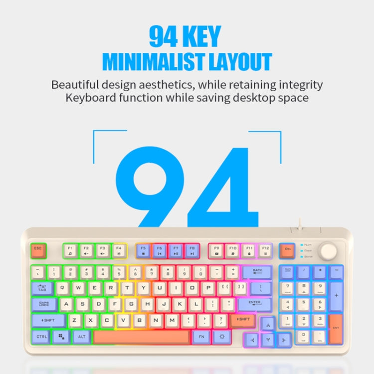 XUNFOX K82 Three-colors 94-Keys Blacklit USB Wired Gaming Keyboard, Cable Length: 1.5m(Lake Blue)
