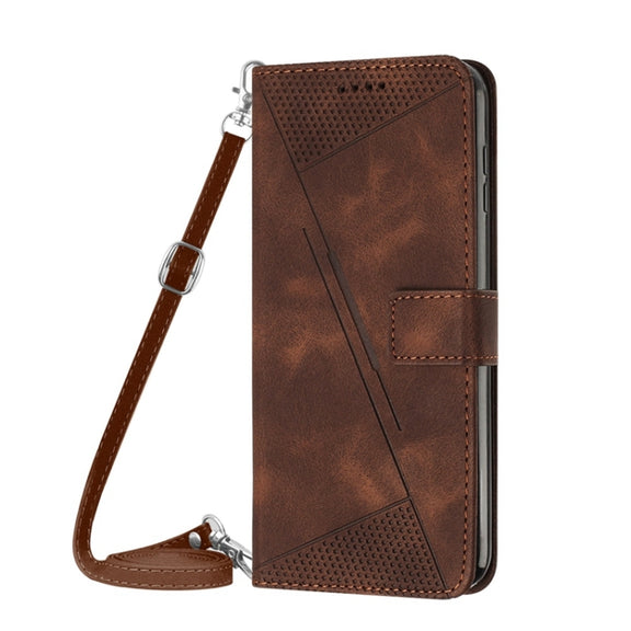 For OPPO A54 / A74 / A93 Dream Triangle Leather Phone Case with Lanyard(Brown)