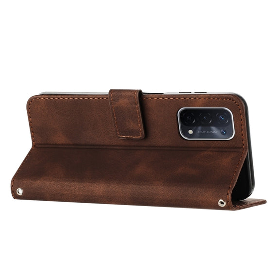 For OPPO A54 / A74 / A93 Dream Triangle Leather Phone Case with Lanyard(Brown)