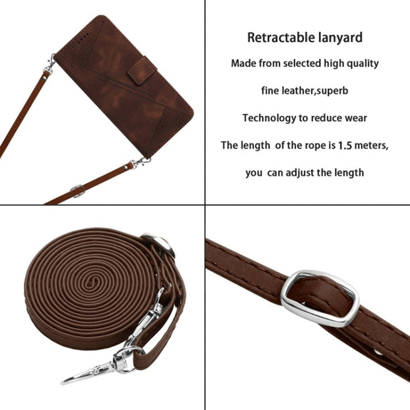 For OPPO A54 / A74 / A93 Dream Triangle Leather Phone Case with Lanyard(Brown)