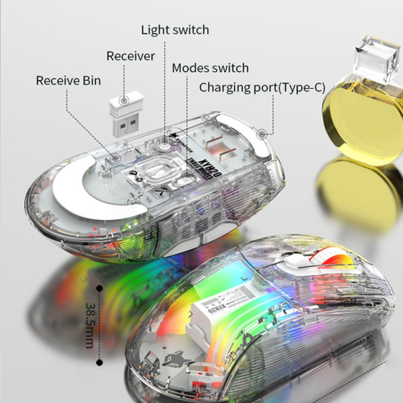 XUNFOX XYH20RGB 2.4G + BT + Wired Transparent 2400DPI RGB Light Gaming Mouse(White)