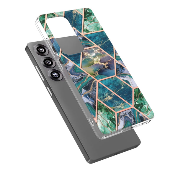 For Samsung Galaxy S25 Ultra 5G Electroplating Splicing Marble TPU Phone Case(Blue Green)
