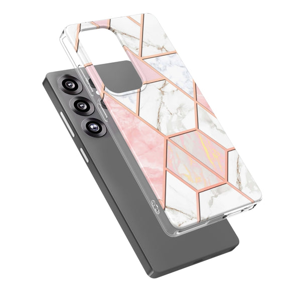 For Samsung Galaxy S25 Ultra 5G Electroplating Splicing Marble TPU Phone Case(Pink White)