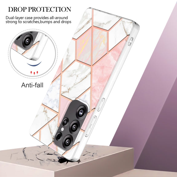 For Samsung Galaxy S25 Ultra 5G Electroplating Splicing Marble TPU Phone Case(Pink White)
