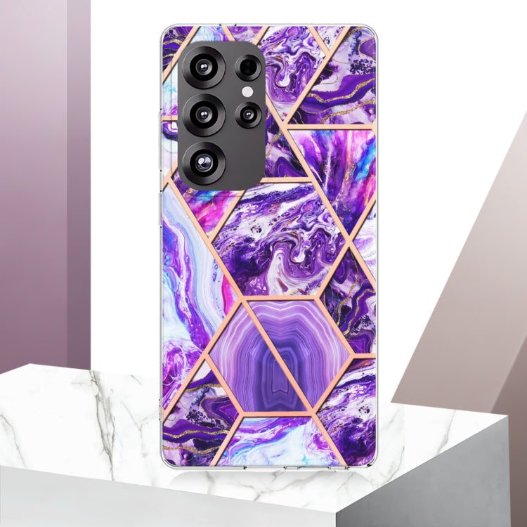 For Samsung Galaxy S25 Ultra 5G Electroplating Splicing Marble TPU Phone Case(Dark Purple)