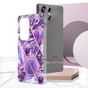 For Samsung Galaxy S25 Ultra 5G Electroplating Splicing Marble TPU Phone Case(Dark Purple)