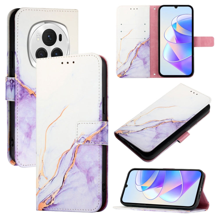 For Honor Magic6 Pro PT003 Marble Pattern Flip Leather Phone Case(White Purple)