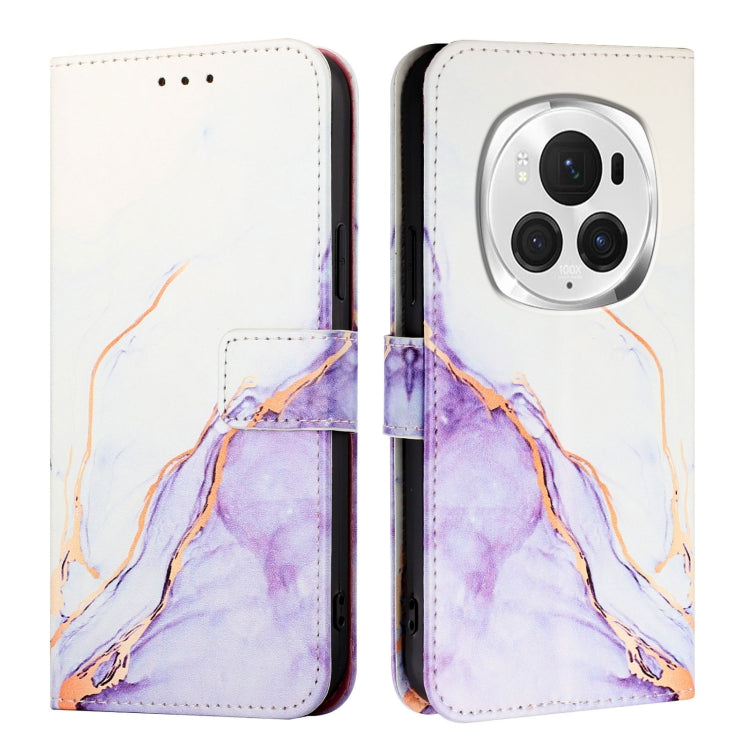 For Honor Magic6 Pro PT003 Marble Pattern Flip Leather Phone Case(White Purple)