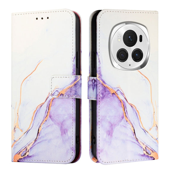 For Honor Magic6 Pro PT003 Marble Pattern Flip Leather Phone Case(White Purple)