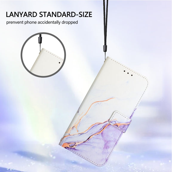 For Honor Magic6 Pro PT003 Marble Pattern Flip Leather Phone Case(White Purple)