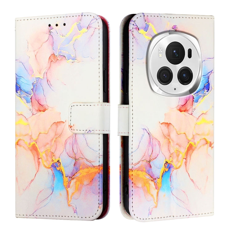 For Honor Magic6 Pro PT003 Marble Pattern Flip Leather Phone Case(Marble White)