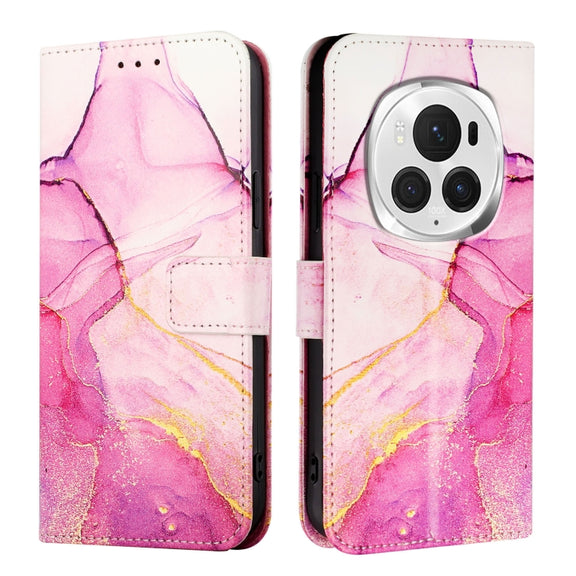 For Honor Magic6 Pro PT003 Marble Pattern Flip Leather Phone Case(Pink Purple Gold)