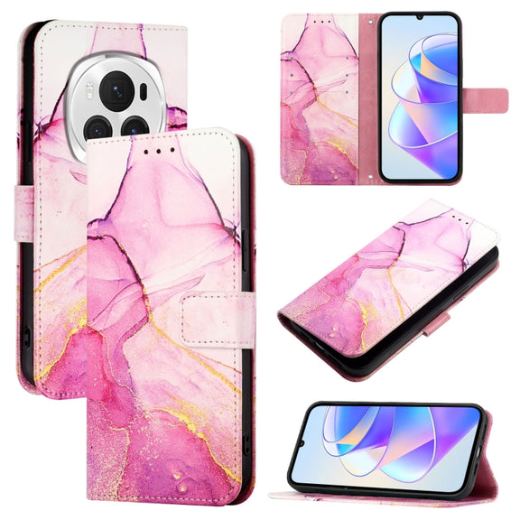 For Honor Magic6 Pro PT003 Marble Pattern Flip Leather Phone Case(Pink Purple Gold)