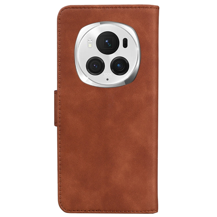 For Honor Magic6 Pro Skin Feel Pure Color Flip Leather Phone Case(Brown)